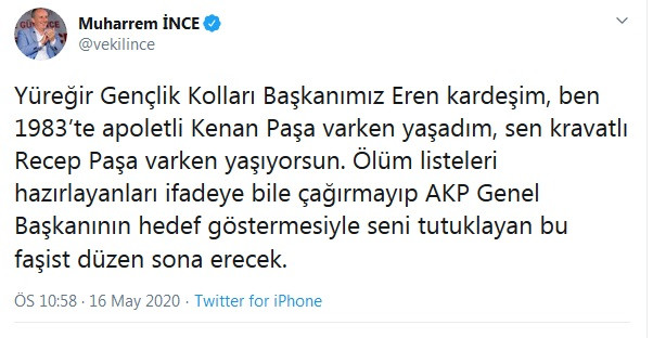 Muharrem İnce'den 'Kenan Evren' hatırlatmalı Eren Yıldırım çıkışı: Bu faşist düzen sona erecek - Resim : 1