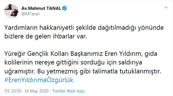 Mahmut Tanal'dan Eren Yıldırım açıklaması - Resim : 1