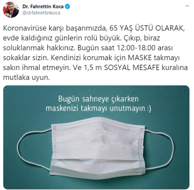 Sağlık Bakanı Fahrettin Koca'dan sokağa çıkacak 65 yaş üstü vatandaşlara uyarı - Resim : 1