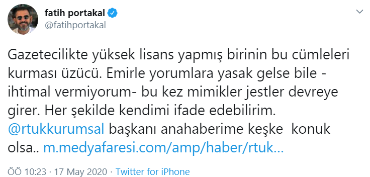 Fatih Portakal'dan RTÜK Başkanı'nın sözlerine tepki: Keşke anahaberime konuk olsa - Resim : 1