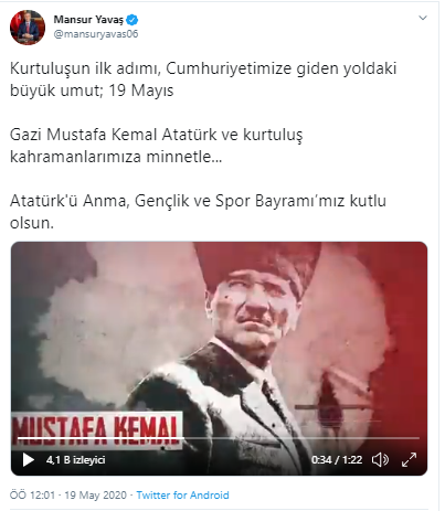 Mansur Yavaş'tan 19 Mayıs paylaşımı: Mustafa Kemal Atatürk ve kurtuluş kahramanlarımıza minnetle... - Resim : 1