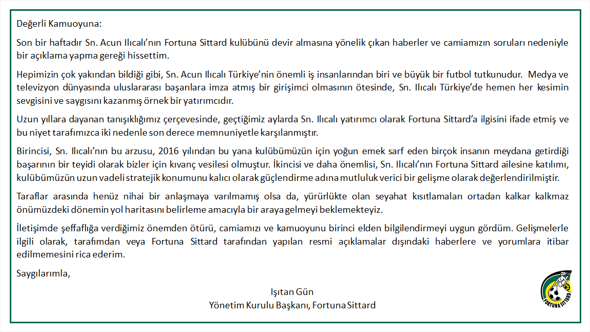 Acun Ilıcalı'nın almak istediği Hollanda takımından resmi açıklama - Resim : 1