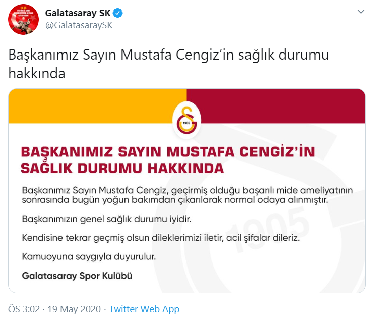 Mide ameliyatı geçiren Mustafa Cengiz'den iyi haber - Resim : 1