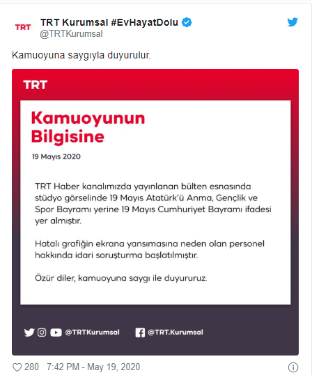 TRT'den 19 Mayıs'ta yapılan skandal hata hakkında açıklama - Resim : 1