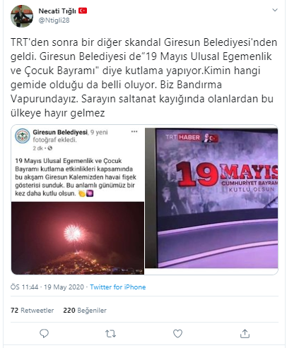 TRT ve Arda Turan'dan sonra AKP'li belediyeden de tepki çeken '19 Mayıs' paylaşımı - Resim : 2