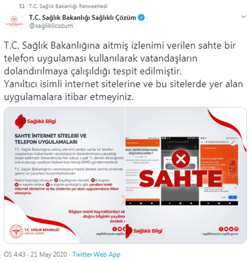 Sağlık Bakanlığı'ndan sahte internet siteleri ve uygulamalara karşı uyardı - Resim : 1