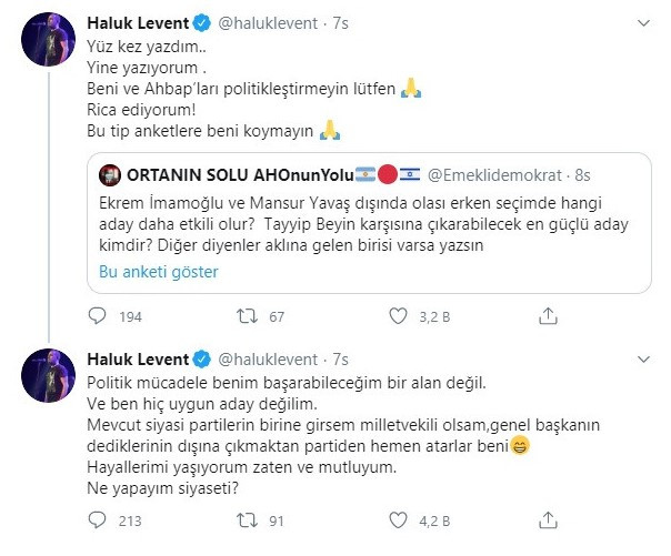 Haluk Levent'ten Erdoğan'ın rakibi gösterilmesine tepki: Yüz kez yazdım... - Resim : 1