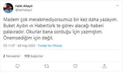 Buket Aydın açıklaması tweetini silen Fatih Altaylı'dan yeni Buket Aydın açıklaması - Resim : 3