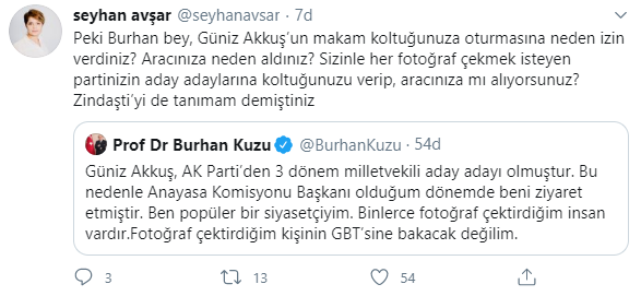 Gazeteci Seyhan Avşar'dan 'Güniz Akkuş'u makamında ağırlayan Burhan Kuzu'ya yanıt - Resim : 1