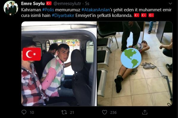 MHP'li vekilin danışmanı, polisin şehit edilmesinde gözaltına alınan kişinin emniyetteki görüntülerini paylaştı - Resim : 1