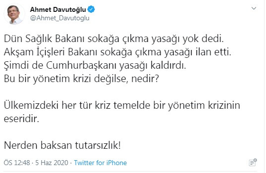 Davutoğlu'ndan sokağa çıkma yasağının iptali yorumu: Nerden baksan tutarsızlık! - Resim : 1