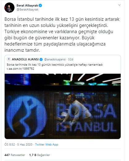 Berat Albayrak'tan 'Borsa İstanbul' açıklaması: Tarihinde ilk kez en uzun soluklu yükselişini gerçekleştirdi - Resim : 1