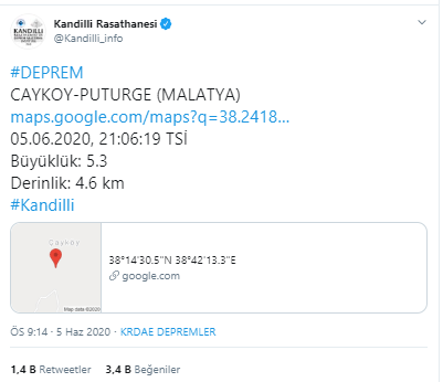 Malatya Pütürge'de deprem! Elazığ, Diyarbakır ve Siirt'te de hissedildi - Resim : 1