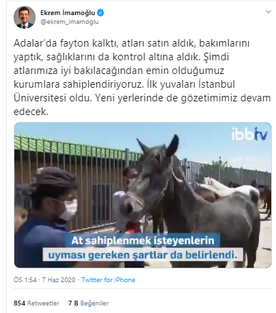 Ekrem İmamoğu, Adalar'daki atların sağlık durumunu paylaştı - Resim : 1