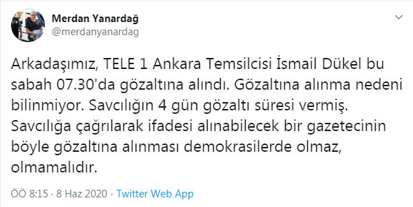 TELE1 Ankara Temsilcisi İsmail Dükel gözaltına alındı - Resim : 1