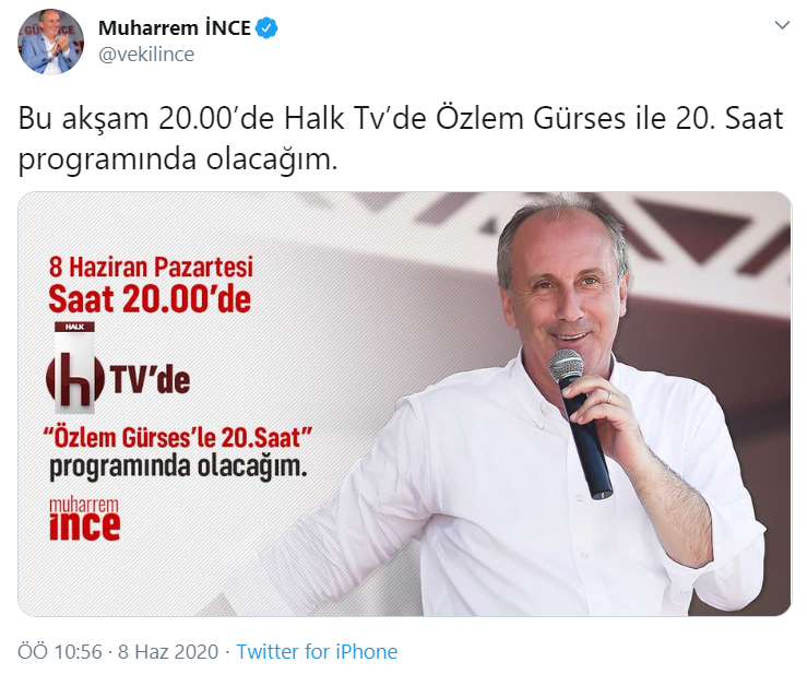 Muharrem İnce, Halk TV'nin 20. Saat programına konuk olacak - Resim : 1