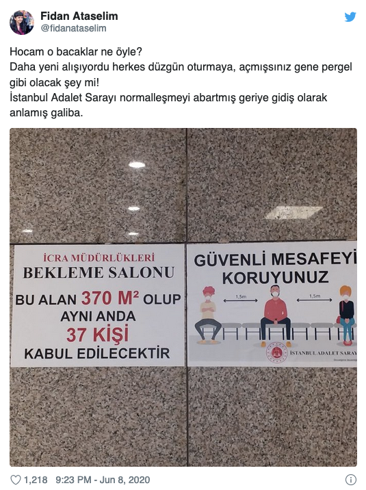 İstanbul Adalet Sarayı'nda cinsiyetçi sosyal mesafe uyarıları - Resim : 1