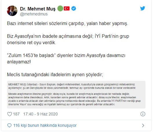Ayasaofya'nın ibadete açılması önerisini reddeden AKP'de açıklamanın açıklaması yapıldı! - Resim : 3