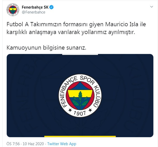 Fenerbahçe'de Mauricio Isla ile yollar ayrıldı - Resim : 1