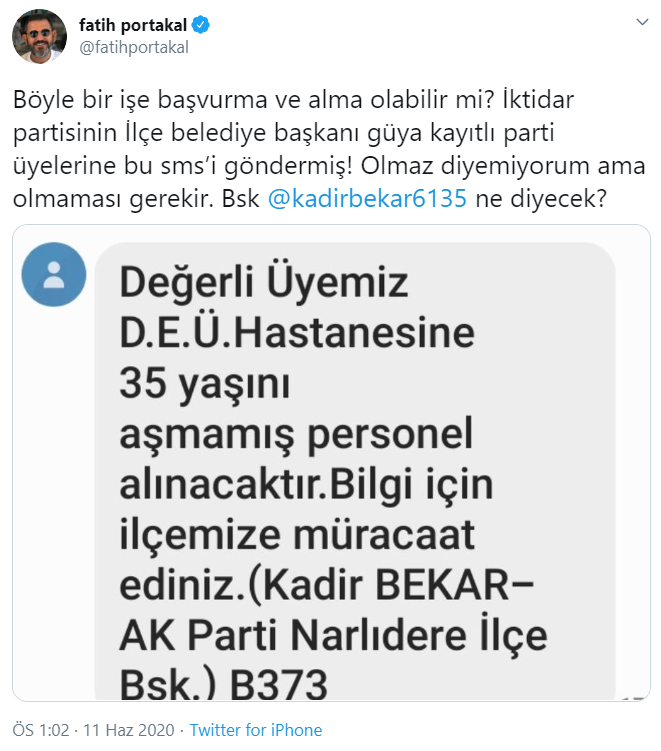 Fatih Portakal paylaştı: AKP'li başkan parti üyelerine devlet hastanesi için iş ilanı gönderdi - Resim : 1