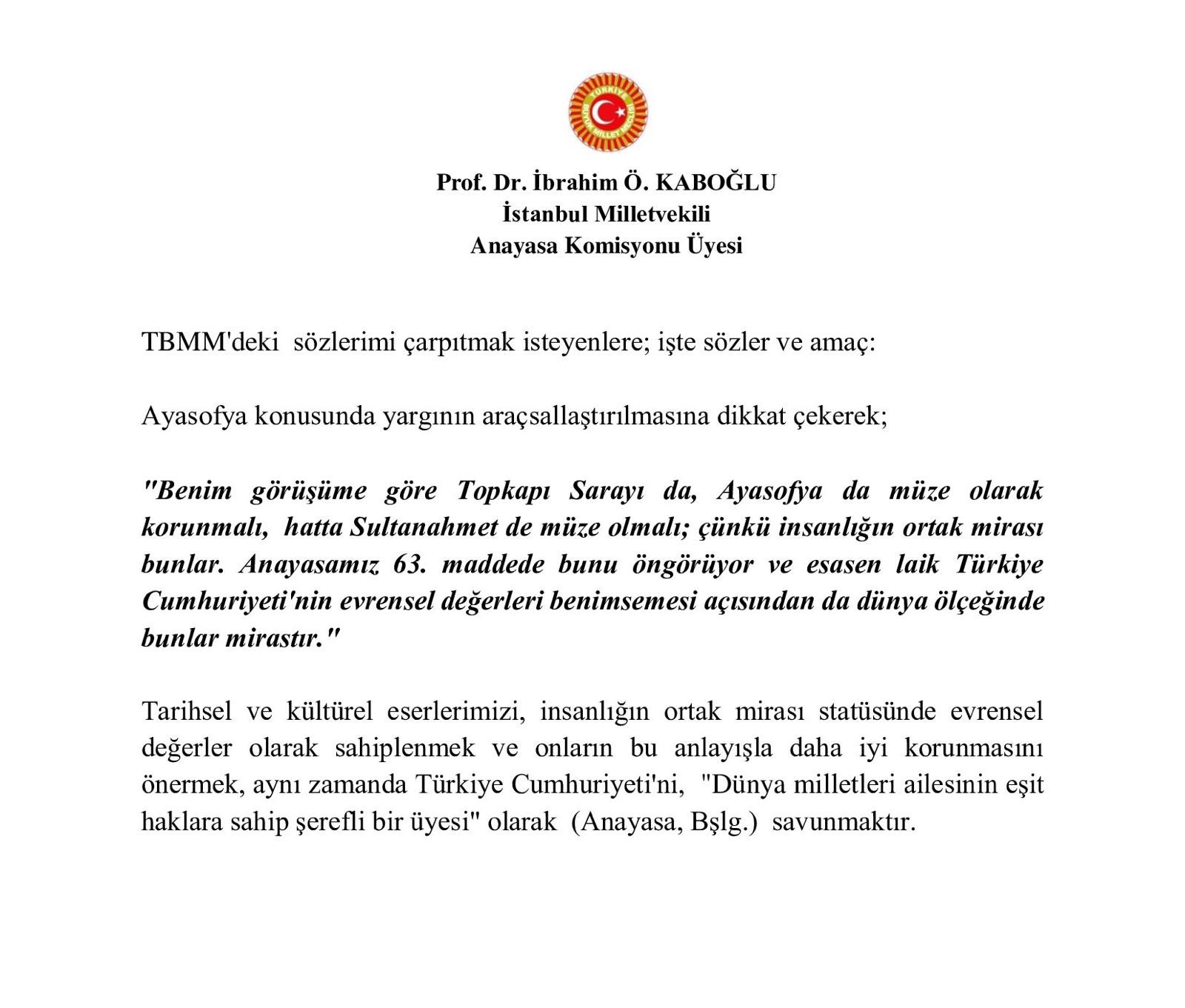 Prof. Dr. Kaboğlu: Tarihsel ve kültürel eserlerimizin korunmasını önermek Türkiye Cumhuriyeti'ni savunmaktır - Resim : 1