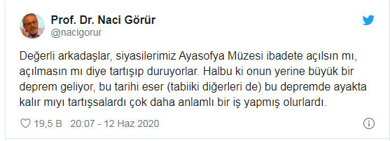 'Ayasofya ibadete açılsın mı' diye tartışılacağına gelen büyük depremde ayakta kalır mı diye tartışılsın' - Resim : 1