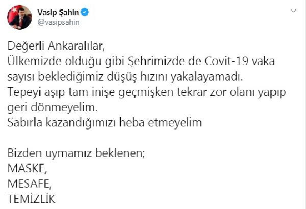 Ankara Valisi Vasip Şahin'nden artan koronavirüs vakaları hakkında uyarı - Resim : 1
