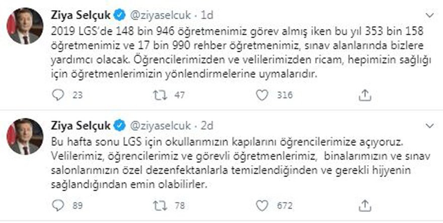 Milli Eğitim Bakanı Ziya Selçuk'tan LGS açıklaması - Resim : 1