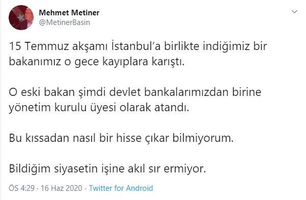 AKP'li Mehmet Metiner'den partisini karıştıracak iddia: 'O gece kayıplara karışan bir bakanımız atandı' - Resim : 1