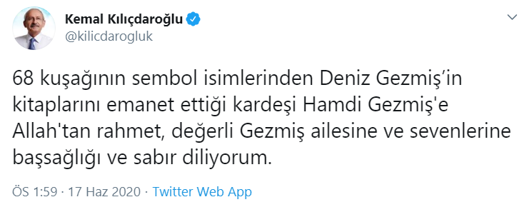 Kılıçdaroğlu'ndan Deniz Gezmiş'in kardeşi için başsağlığı mesajı - Resim : 1