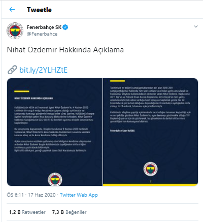 Fenerbahçe'den Nihat Özdemir'in istifası hakkında sert açıklama - Resim : 1