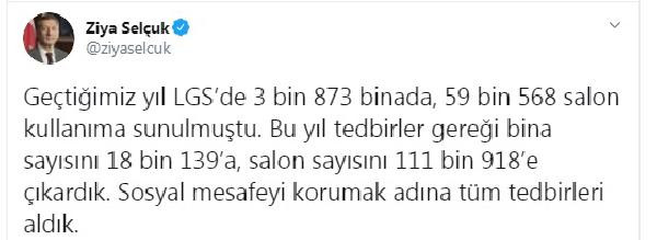 Milli Eğitim Bakanı Ziya Selçuk LGS'nin yapılacağı salonlar hakkında açıklama - Resim : 1