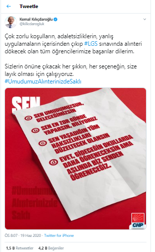 Kemal Kılıçdaroğlu'ndan LGS'ye girecek öğrencilere mesaj - Resim : 1