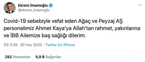 İstanbul Ağaç ve Peyzaj AŞ personeli koronavirüs nedeniyle yaşamını yitirdi - Resim : 1