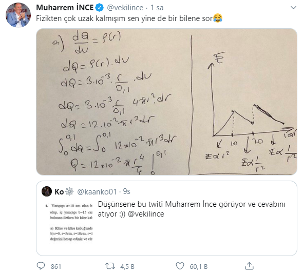 Muharrem İnce Twitter'da fizik sorusu yanıtladı - Resim : 1