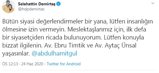 Selahattin Demirtaş'tan Abdülhamit Gül'e: İlk defa bir siyasetçiden ricada bulunuyorum - Resim : 1