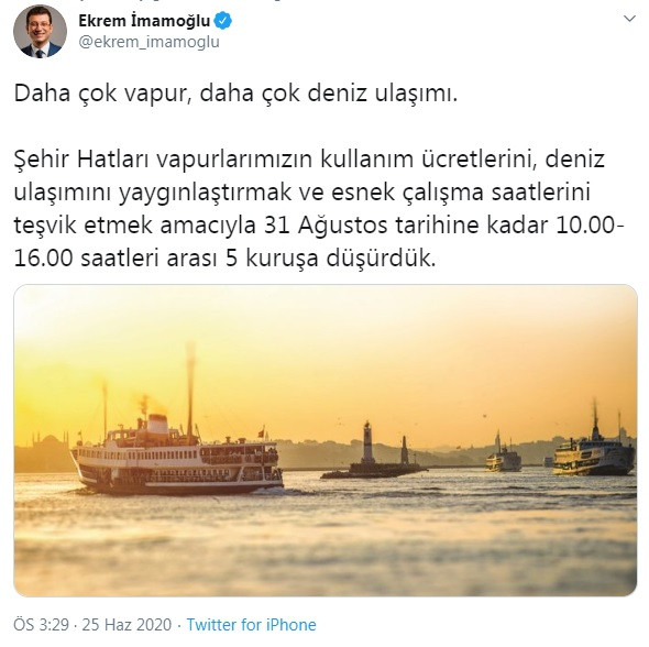 Ekrem İmamoğlu'ndan İstanbullulara vapur ücreti müjdesi: 5 kuruşa düşürdük - Resim : 1