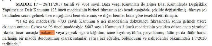 Sarma sigara yasağı Resmi Gazete'de yayımlandı! 1 Temmuz'da yürürlüğe girecek - Resim : 1