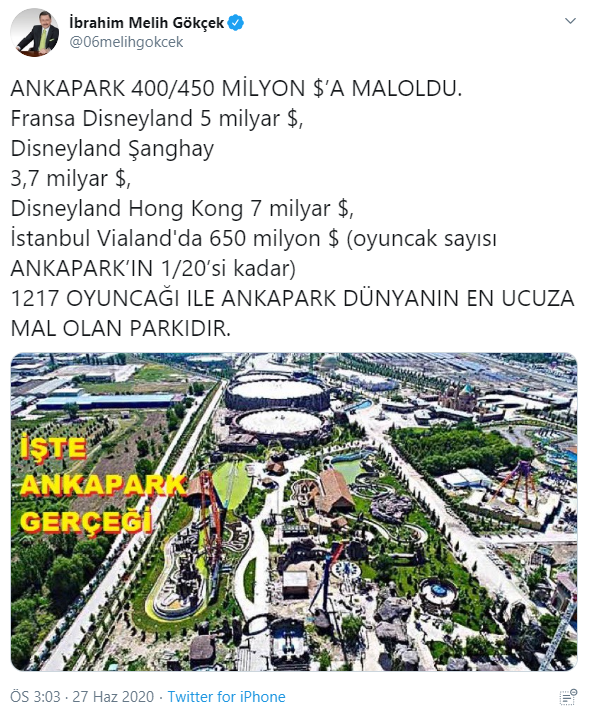 Ankapark'ı Disneyland ile kıyaslayan Gökçek hayal dünyasında: 'Dünyanın en ucuza mal olan parkı' - Resim : 1