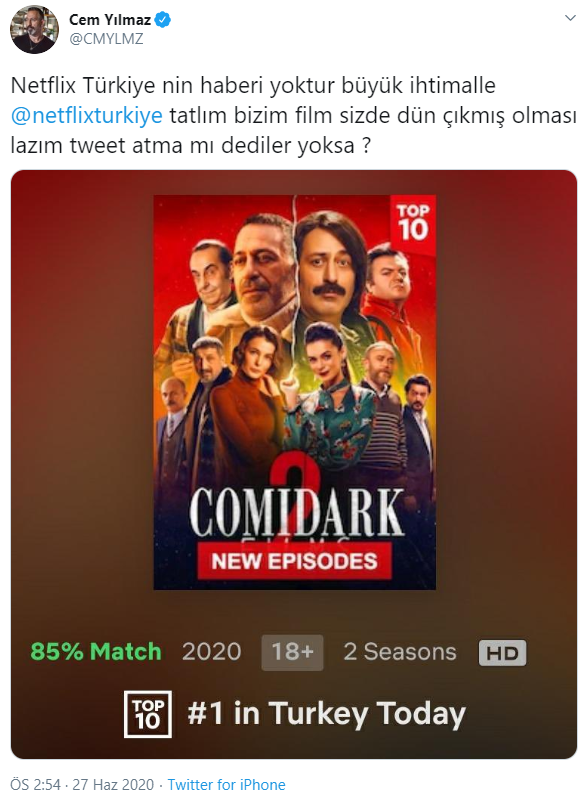 Cem Yılmaz'dan Netflix Türkiye'ye tepki: Tweet atma mı dediler yoksa? - Resim : 1