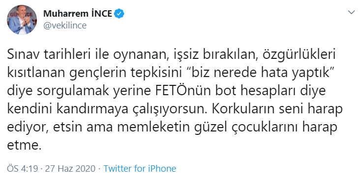 Erdoğan'a 'dislike' verenler 'Türkiye düşmanı' ilan edilmişti: Muharrem İnce'den çok sert tepki! - Resim : 2