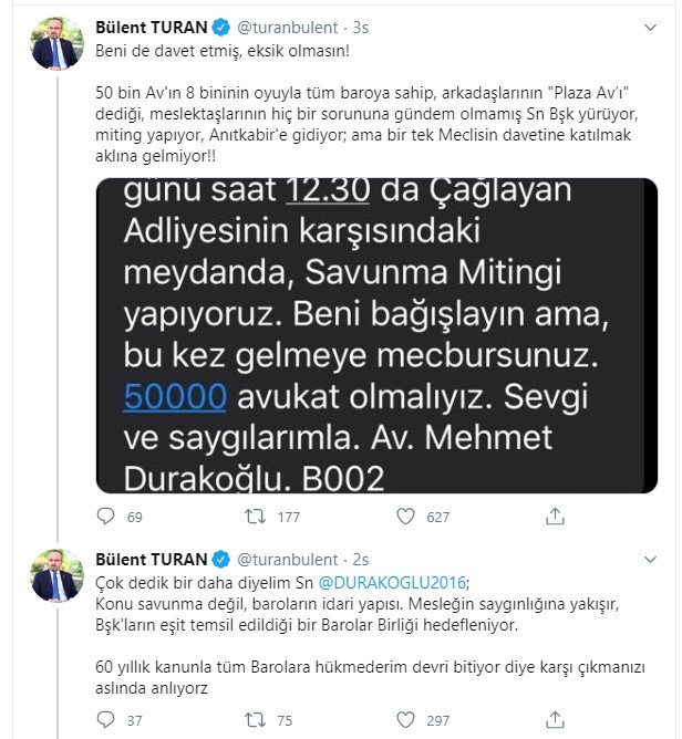 İstanbul Barosu Başkanı Durakoğlu ile Savunma Mitingi'ni eleştiren AKP’li Turan Twitter’dan tartıştı - Resim : 1