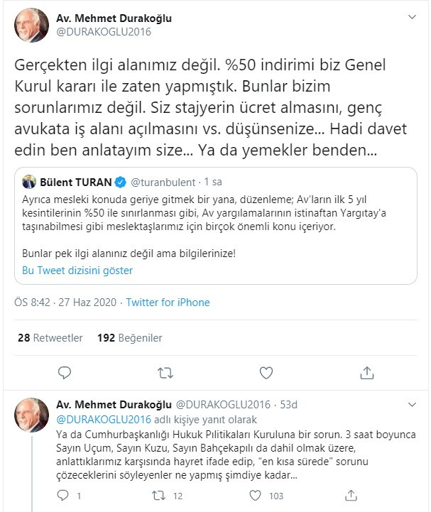 İstanbul Barosu Başkanı Durakoğlu ile Savunma Mitingi'ni eleştiren AKP’li Turan Twitter’dan tartıştı - Resim : 3