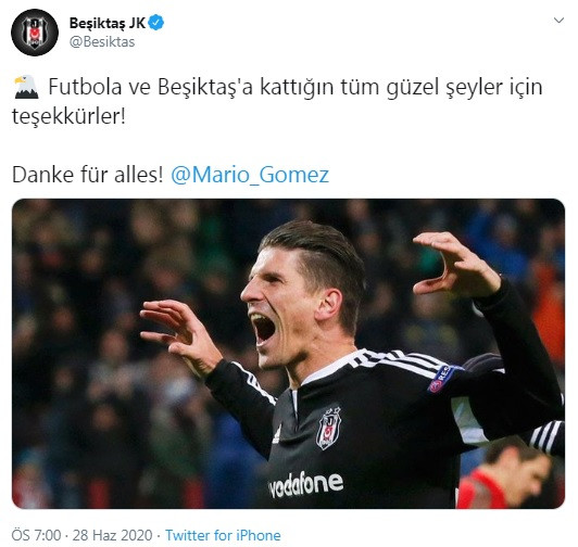 Beşiktaş'tan Mario Gomez'e teşekkür paylaşımı - Resim : 1