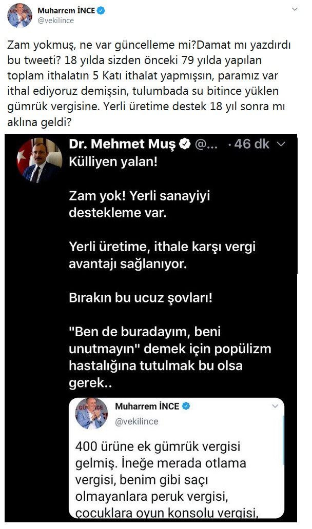 CHP'li Muharrem İnce'den AKP'li Mehmet Muş'a: Damat mı yazdırdı bu tweeti? - Resim : 4