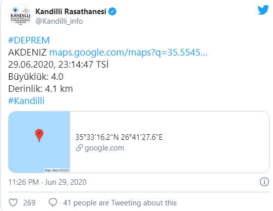 Akdeniz'de 3.9 büyüklüğünde deprem - Resim : 1