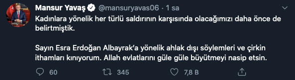 Ankara Büyükşehir Belediye Başkanı Mansur Yavaş'tan Esra Albayrak mesajı - Resim : 1