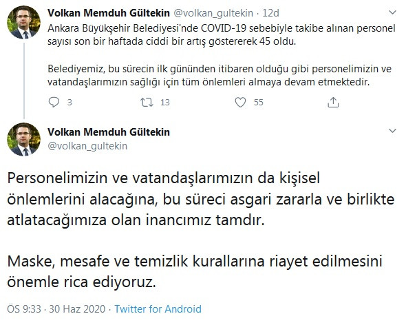 Ankara Büyükşehir Belediyesi'nde koronavirüse yakalanan personel sayısında rekor artış - Resim : 1