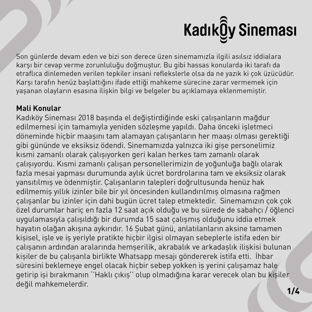 Kadıköy Sineması'ndan 'hak gasbı' iddialarına yanıt - Resim : 1