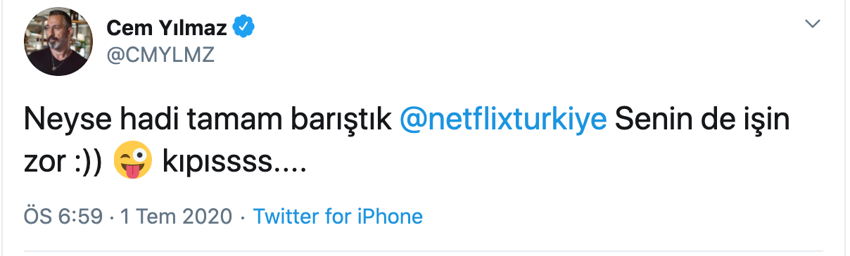 Cem Yılmaz'dan Erdoğan'ın hedef gösterdiği Netflix'e beyaz bayrak - Resim : 1